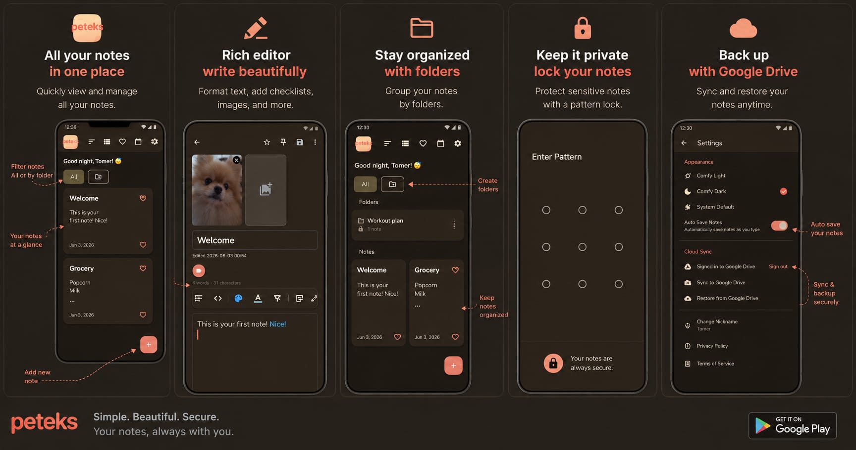 Peteks app screens